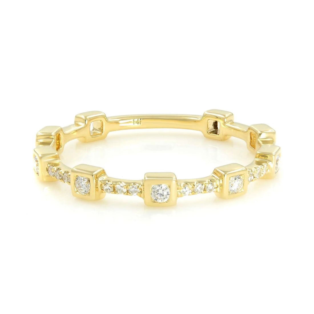 Rachel Koen 14K Yellow Gold Band Ring with Bezel Pave Set Diamonds 0.12ct Size 7 (1 of 7)