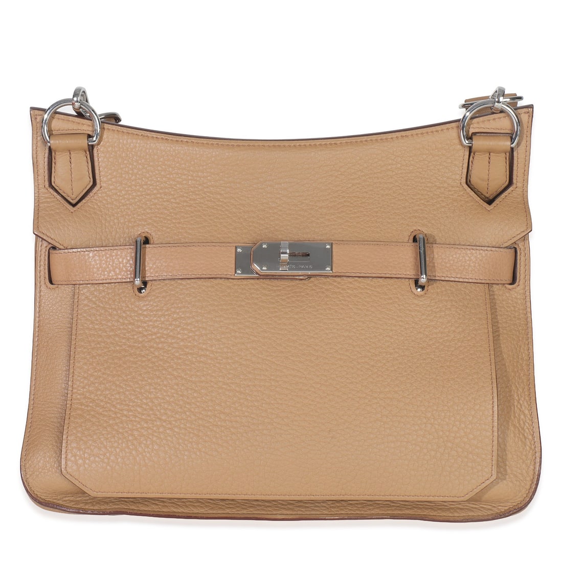 Beige Clemence Leather Jypsiere 34 Shoulder Bag with Palladium Hardware: Beige Clemence Leather Jypsiere 34 Shoulder Bag with Palladium Hardware This Hermes Parchemin Clemence Jypsiere 34 is a pre-owned unisex shoulder bag crafted from beige leather with a matching leather