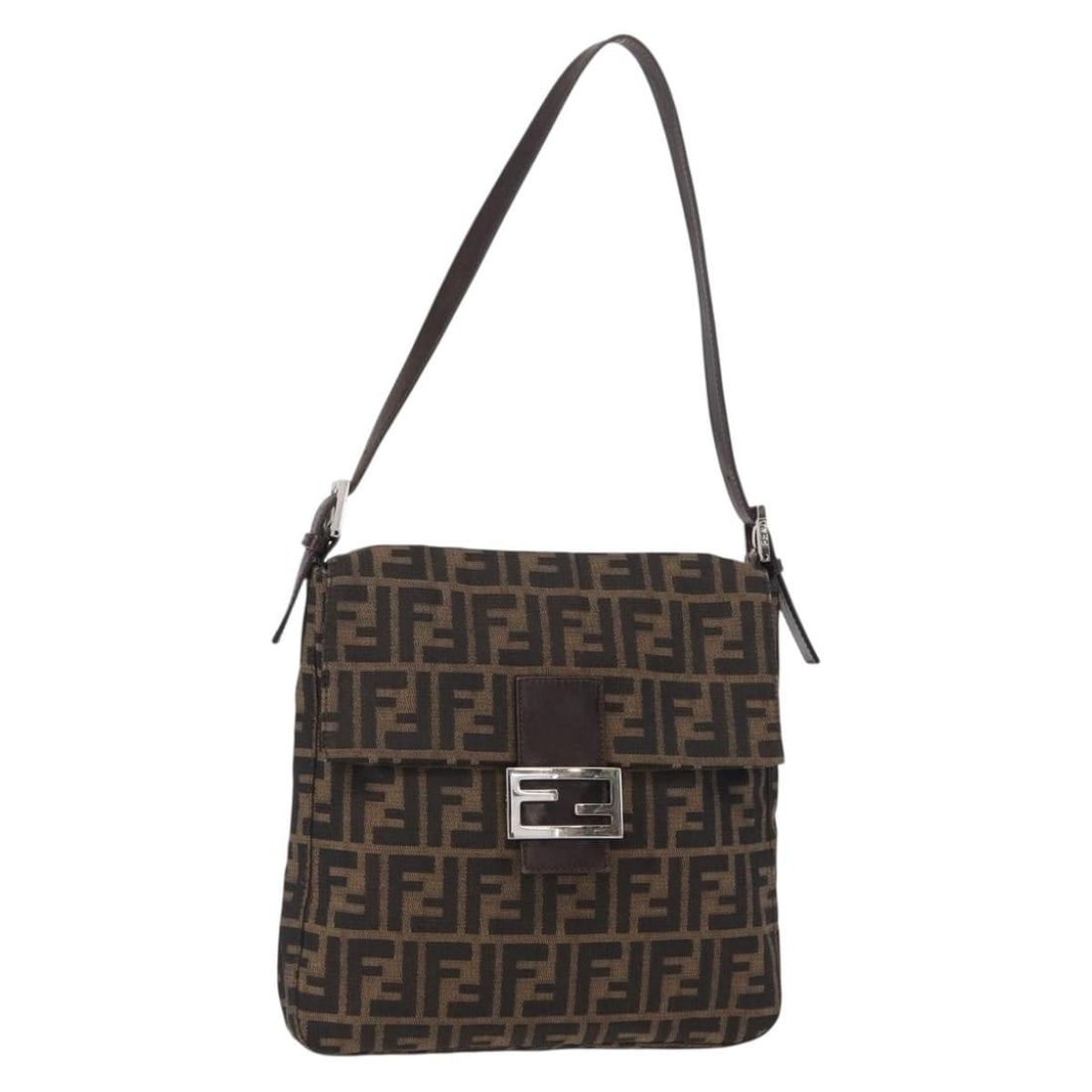 FENDI Zucca Canvas Mamma Baguette Shoulder Bag Black Brown Auth Italy (1 of 18)
