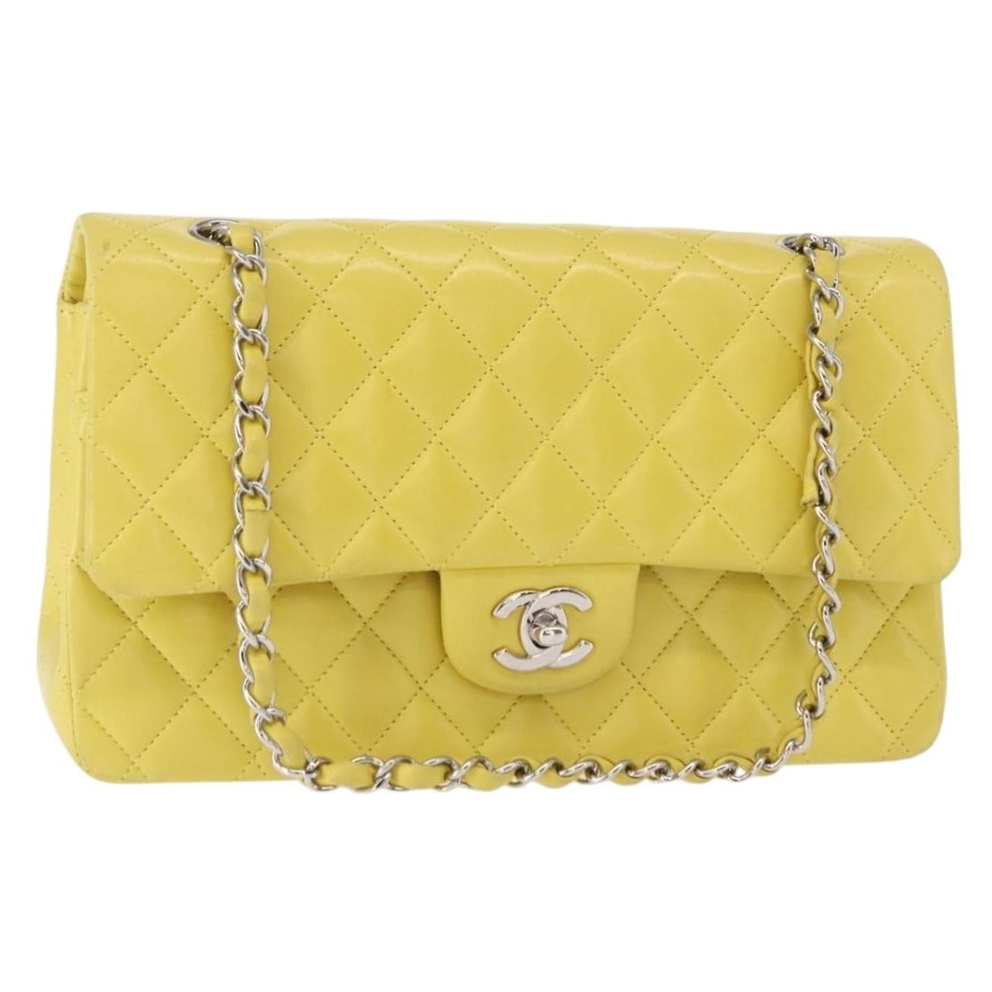 Chanel Yellow Lambskin Matelasse Double Flap Shoulder Bag with Chain CC (1 of 18)