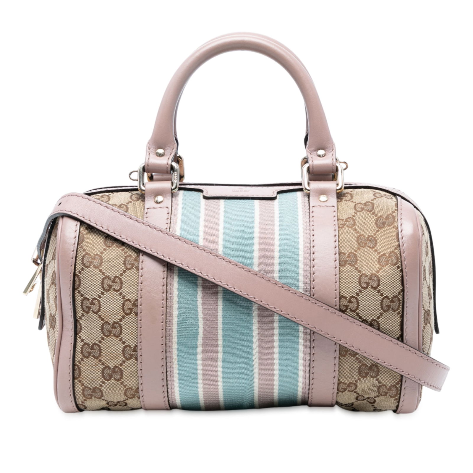 Gucci Small GG Canvas Web Joy Boston Satchel Bag: Gucci Small GG Canvas Web Joy Boston Satchel Bag This Gucci Small GG Canvas Web Joy Boston Bag showcases a stylish canvas body adorned with durable leather trim and iconic web detailing. It features r
