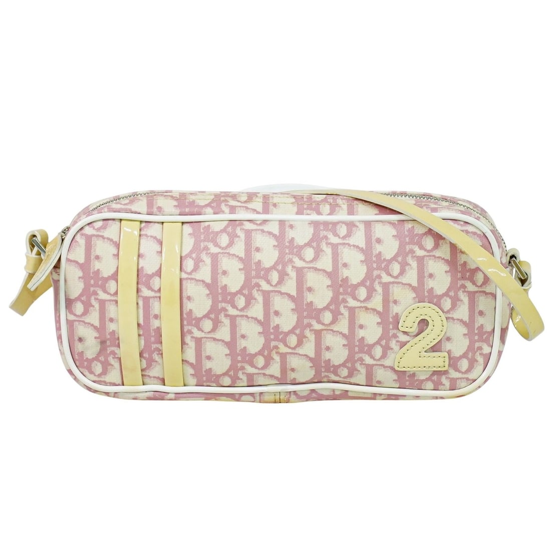 Pink and White Dior Trotter Vintage Shoulder Baguette Handbag (1 of 1)