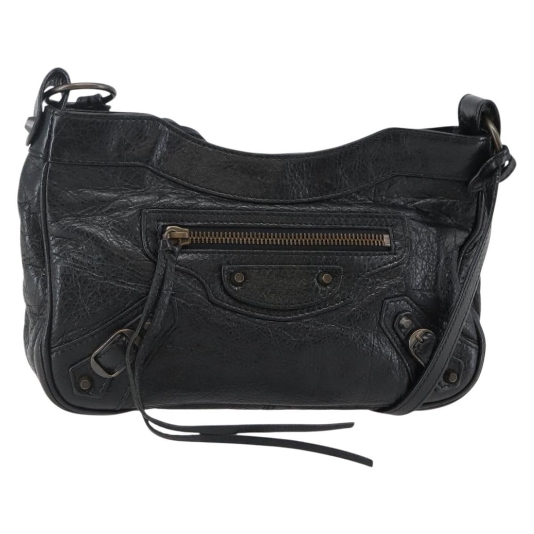 BALENCIAGA The Hip Black Leather Shoulder Bag 242803 Auth Italy (1 of 18)