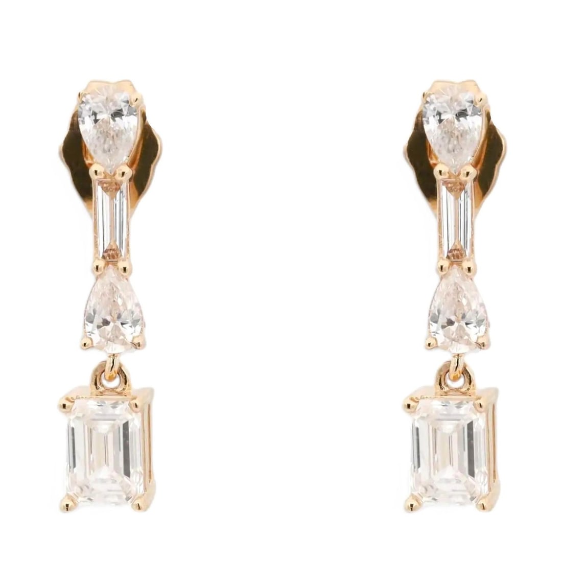 Rachel Koen 14k Yellow Gold Lab Diamond Drop Earrings 1.25ctw Multi Shape: Rachel Koen 14k Yellow Gold Lab Diamond Drop Earrings 1.25ctw Multi Shape These elegant drop earrings are crafted from 14k yellow gold and feature lab-grown diamonds in pear, baguette, and emerald cut