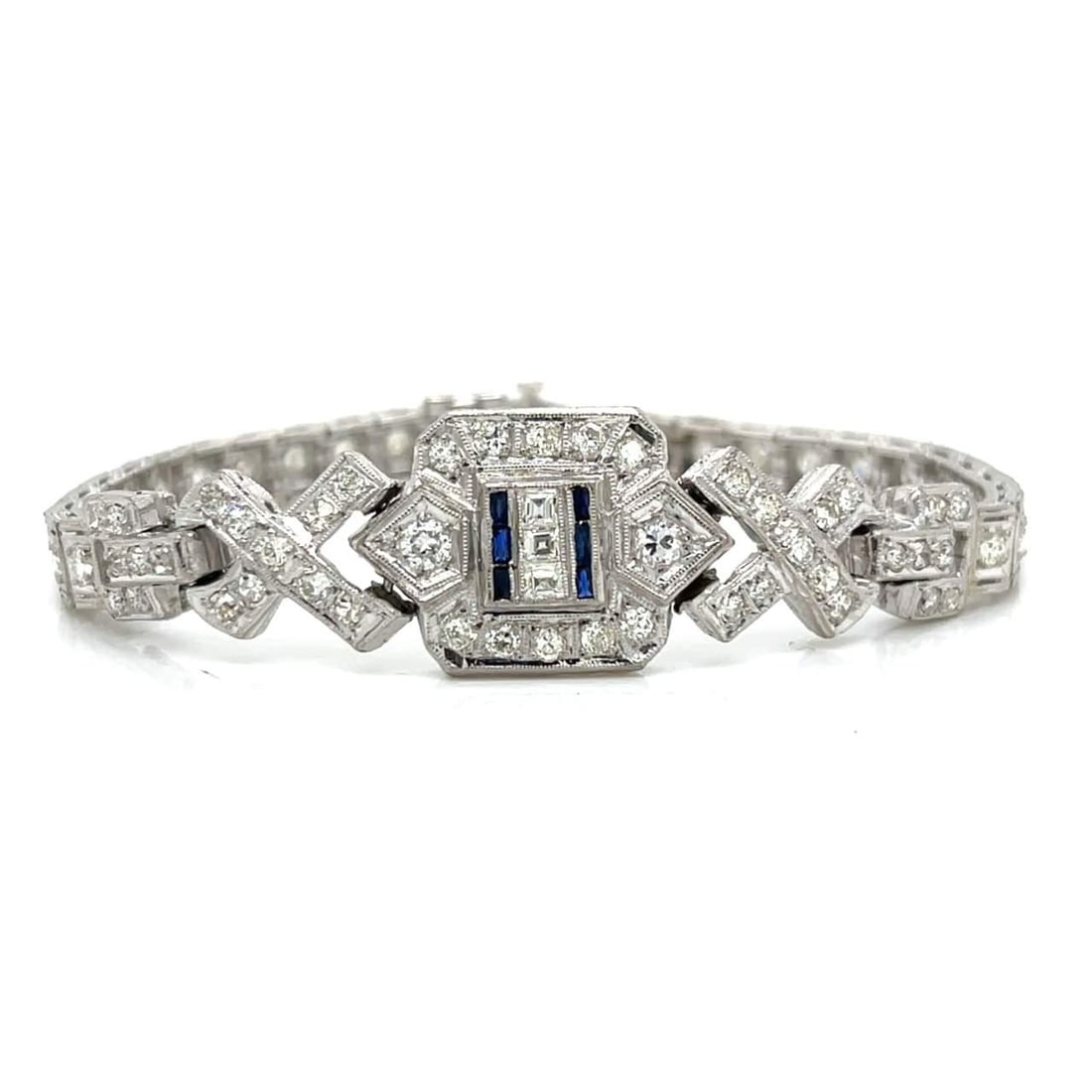 Art Deco Platinum Bracelet with 75 European-Cut Diamonds 2.70 Ct (1 of 3)