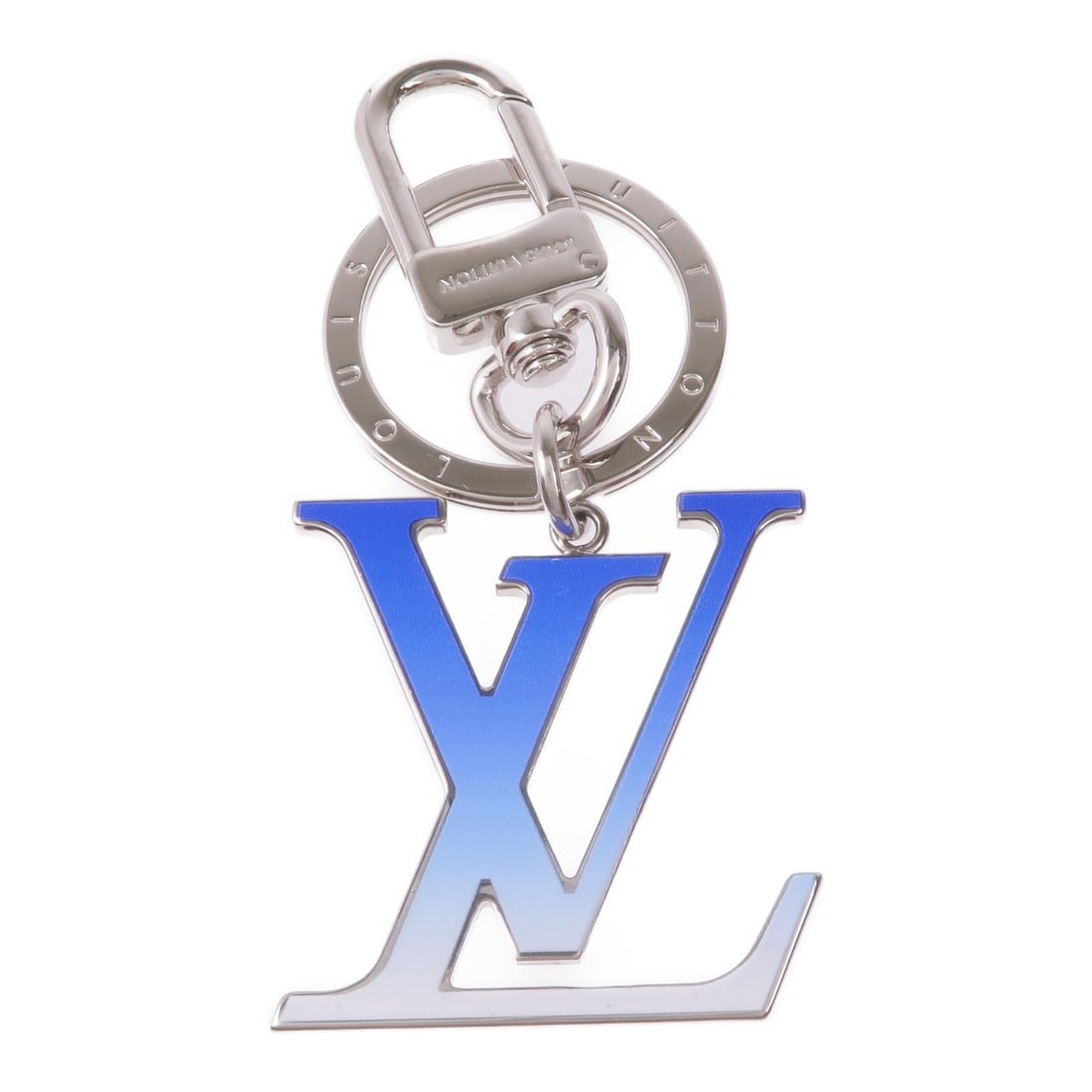 LOUIS VUITTON Silver Blue Key Ring Metal France (1 of 9)