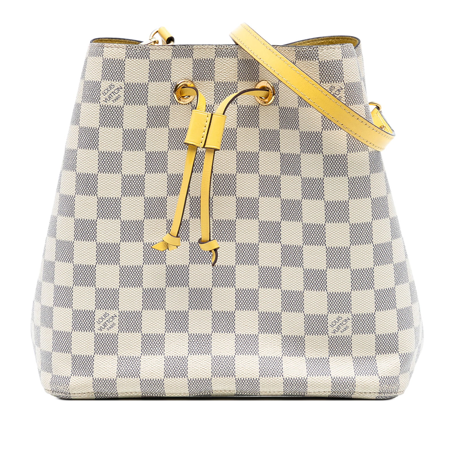 Louis Vuitton Damier Azur Neonoe MM Bag with Adjustable Strap: Louis Vuitton Damier Azur Neonoe MM Bag with Adjustable Strap The Louis Vuitton Damier Azur Neonoe MM is a stylish and functional handbag crafted from durable damier azur canvas. It features an adjust