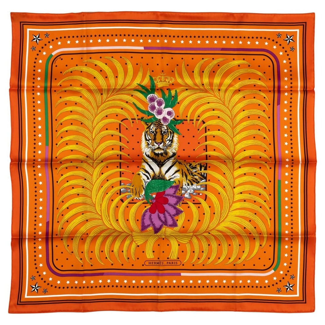 Hermes Limited Edition Imperial Tiger Silk Scarf Orange 27x27 in (1 of 6)
