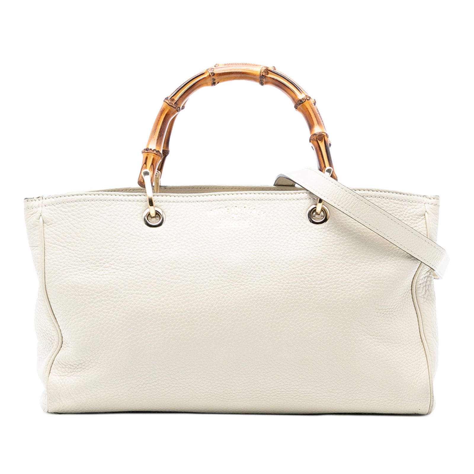 Gucci Medium Calfskin Bamboo Shopper Satchel White Leather Handbag (1 of 7)
