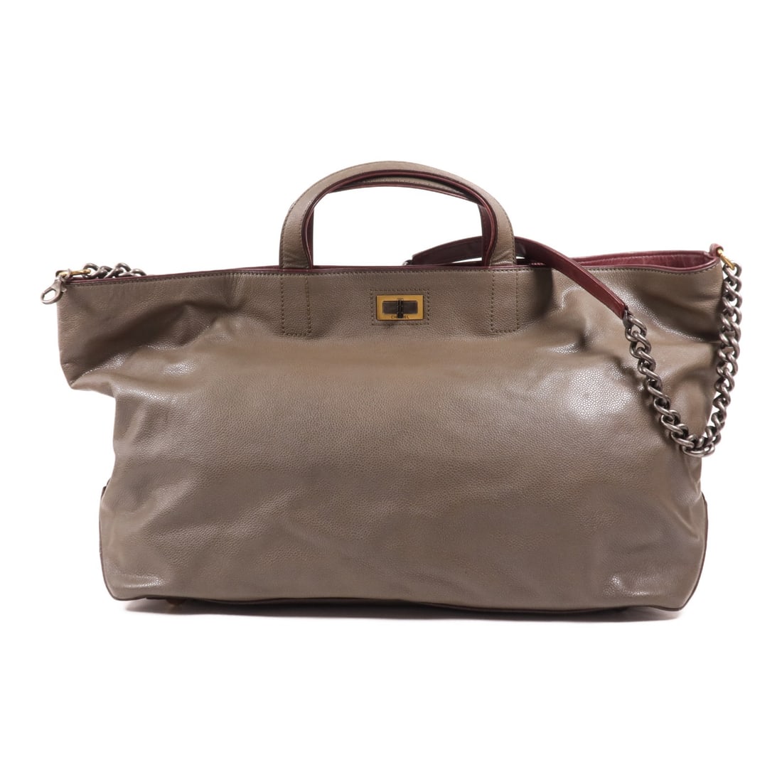 CHANEL 2 Way Shoulder Bag Calfskin Leather Grey GHW (1 of 18)