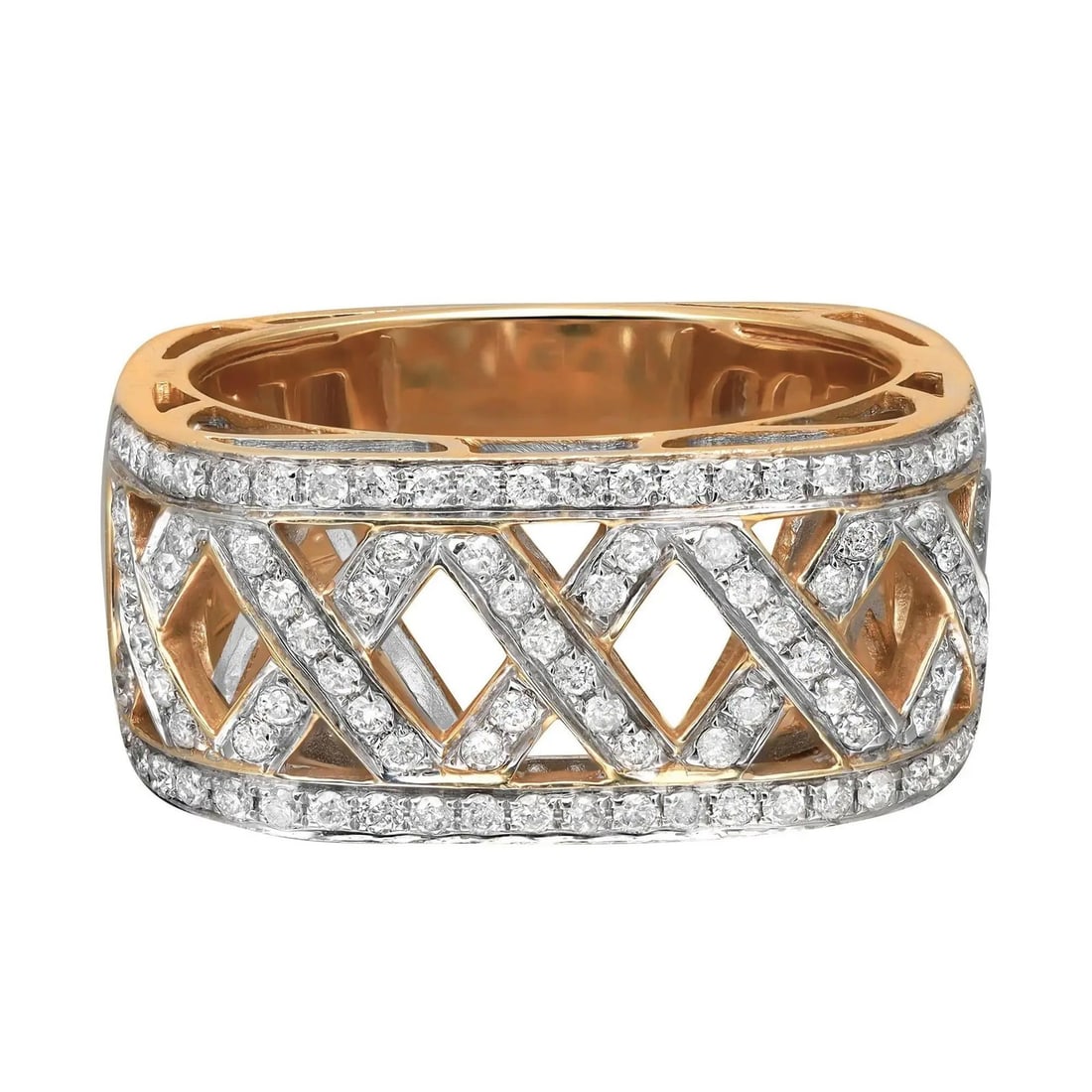 Rachel Koen 0.55CT Crisscross Diamond Band Ring 14K Yellow Gold: Rachel Koen 0.55CT Crisscross Diamond Band Ring 14K Yellow Gold This exquisite crisscross square band ring showcases a stunning design, crafted from high-polished 14K yellow gold. The ring features a