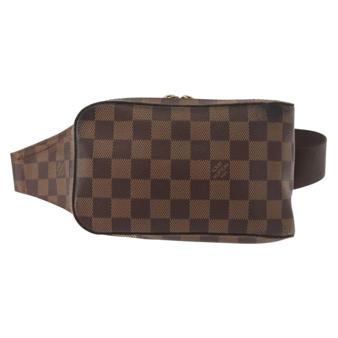 Geronimos Brown Waist Bag by Louis Vuitton: Geronimos Brown Waist Bag by Louis Vuitton This pre-owned Louis Vuitton Geronimos waist bag features visible signs of wear, including surface rubbing, a slight broken thread, and a prominent crack in