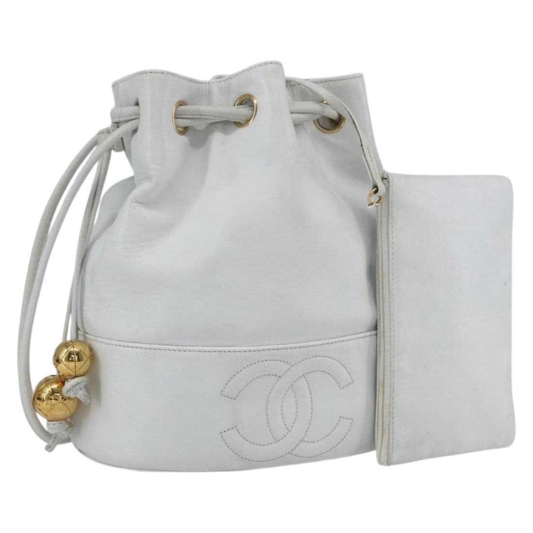 White Chanel Vintage CC Bucket Drawstring Shoulder Bag (1 of 1)