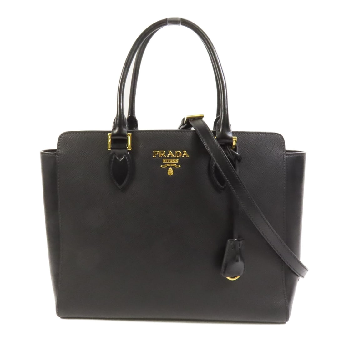 Black Calfskin Prada 1BA189 Two Way Shoulder Bag with Gold Hardware (1 of 16)