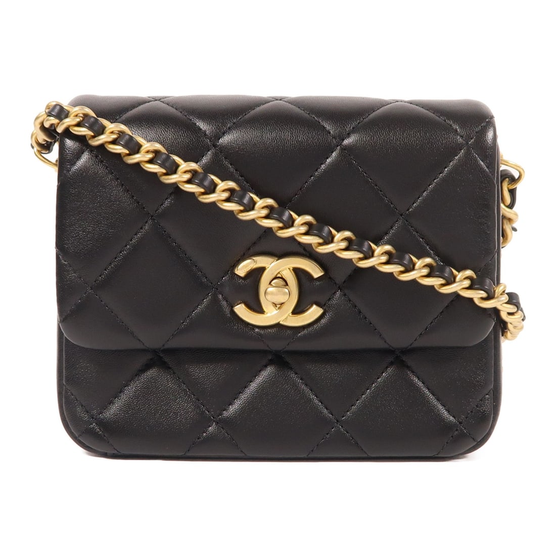 CHANEL Black Calfskin GHW Chain Shoulder Bag (1 of 15)