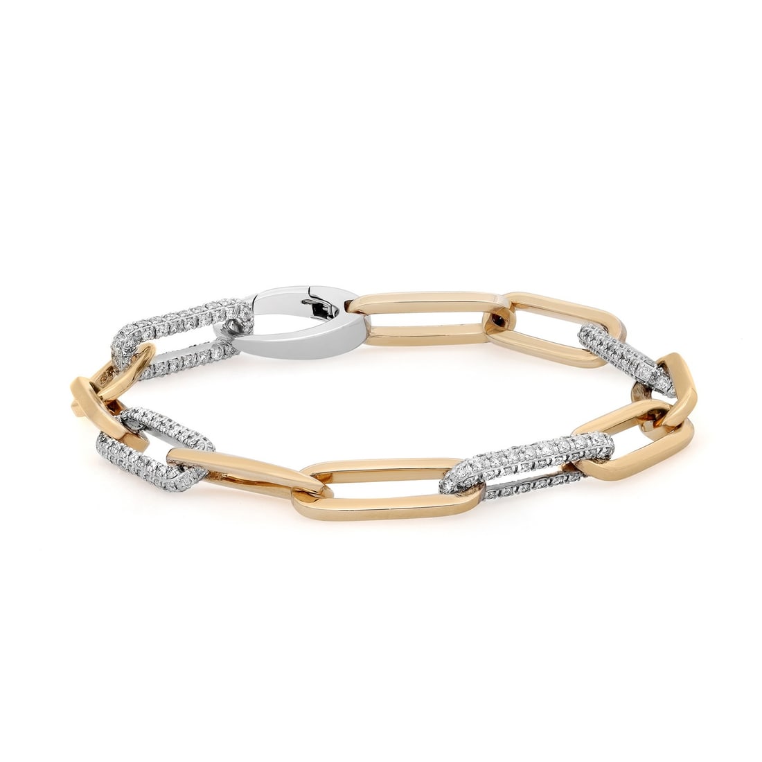 Rachel Koen 14K Gold Diamond Paper Clip Bracelet 2.21CT: Rachel Koen 14K Gold Diamond Paper Clip Bracelet 2.21CT This exquisite bracelet showcases a unique design featuring paper clip links made of 14K yellow gold, interspersed with diamond-studded paper cl