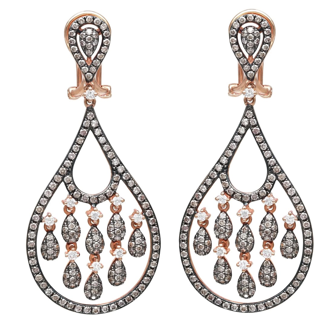 Rachel Koen 18K Rose Gold Diamond Chandelier Earrings 2.68Cttw Black Rhodium (1 of 6)