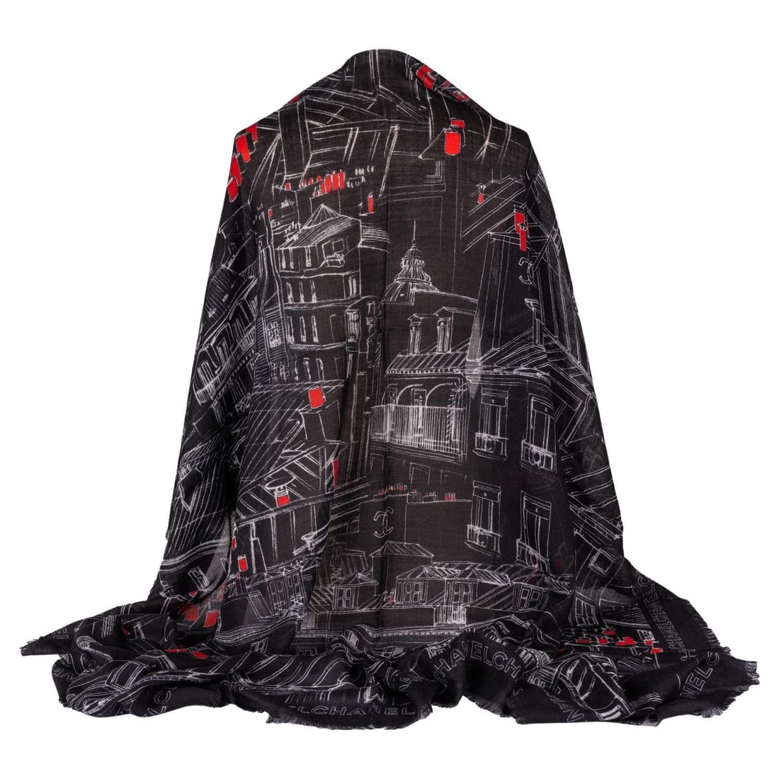 Chanel Cashmere Shawl Black Paris Print Italian Design (1 of 6)
