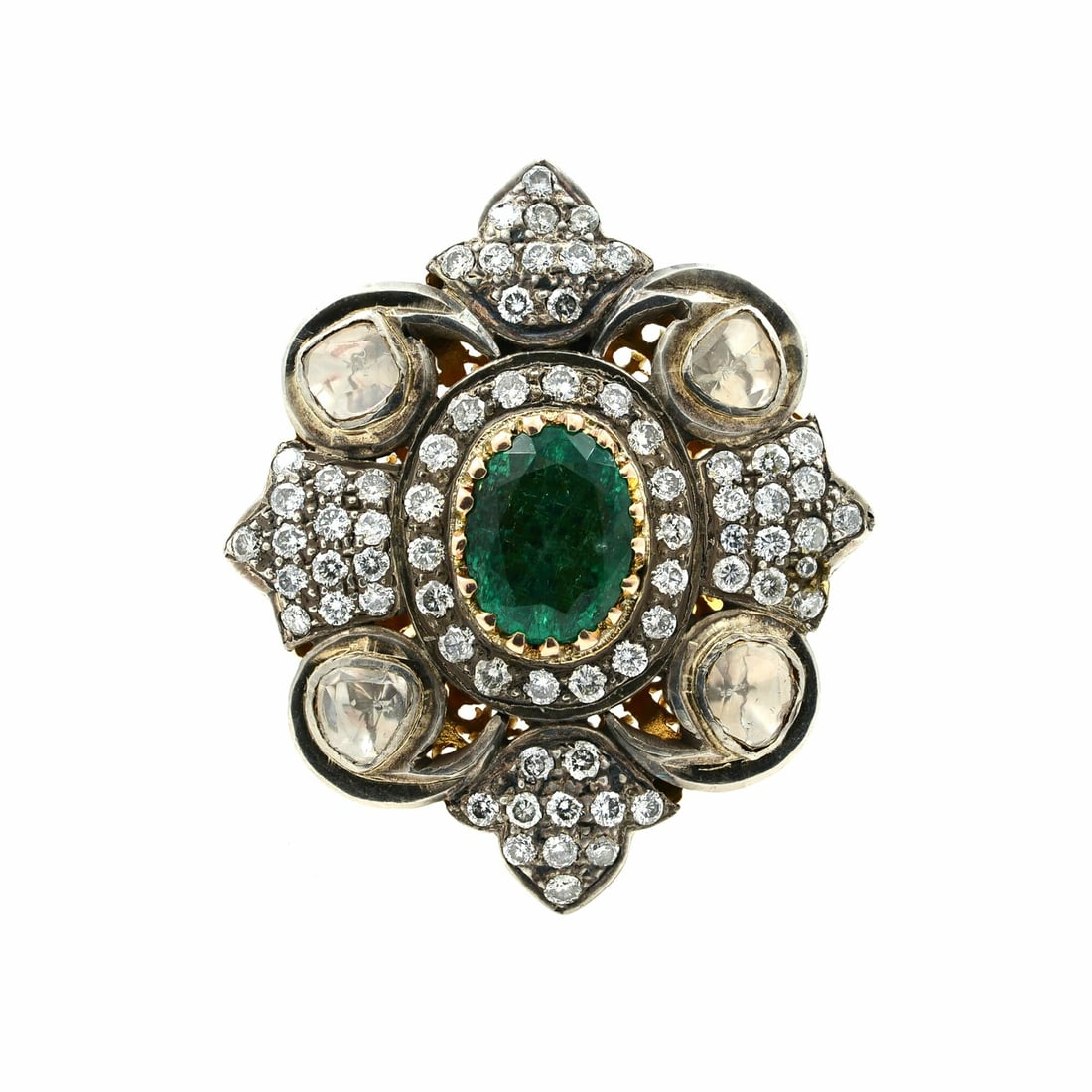 Rachel Koen Vintage Emerald Diamond Cocktail Ring 14K Multi-Tone Gold 0.69Cttw (1 of 8)