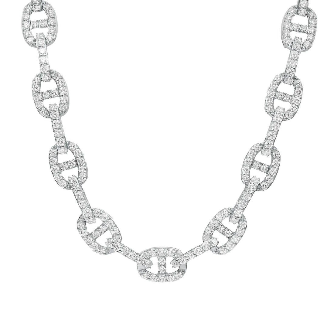 Rachel Koen 18K White Gold Round Cut Diamond Link Necklace 14.96Cttw 17.5 Inches: Rachel Koen 18K White Gold Round Cut Diamond Link Necklace 14.96Cttw 17.5 Inches Make a stunning statement with this exquisite Round Cut Diamond Link Chain Necklace. Crafted from luxurious 18K white g