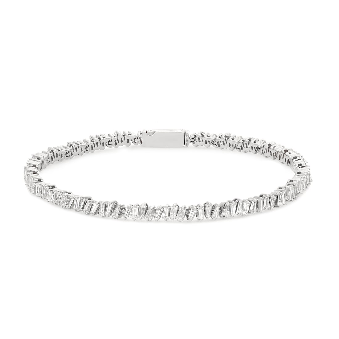 Rachel Koen 18K White Gold Diamond Tennis Bracelet 3.03ct Baguette Cut: Rachel Koen 18K White Gold Diamond Tennis Bracelet 3.03ct Baguette Cut Elevate your jewelry collection with this exquisite Rachel Koen Tennis Bracelet, beautifully designed with baguette cut natural d