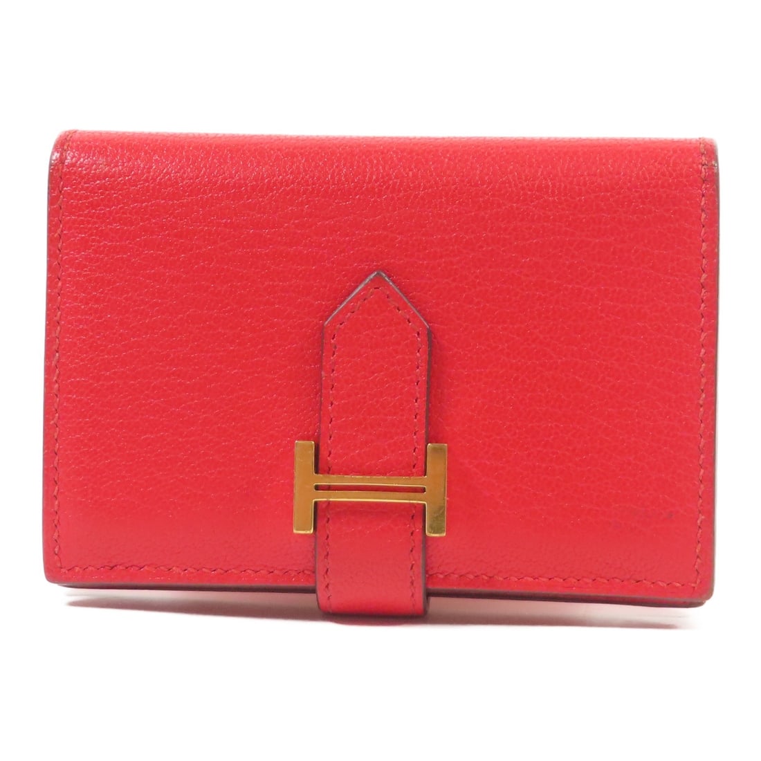 HERMES Bearn Card Case Rouge Tomate Goatskin Leather (1 of 18)