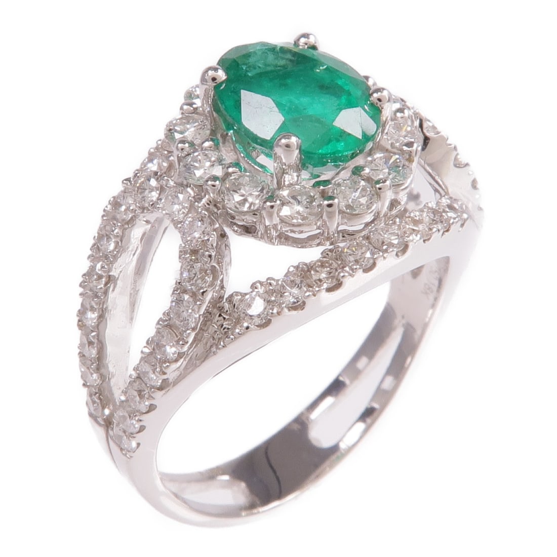 18K White Gold Green Emerald and Diamond Ring Size 5.75 (1 of 6)