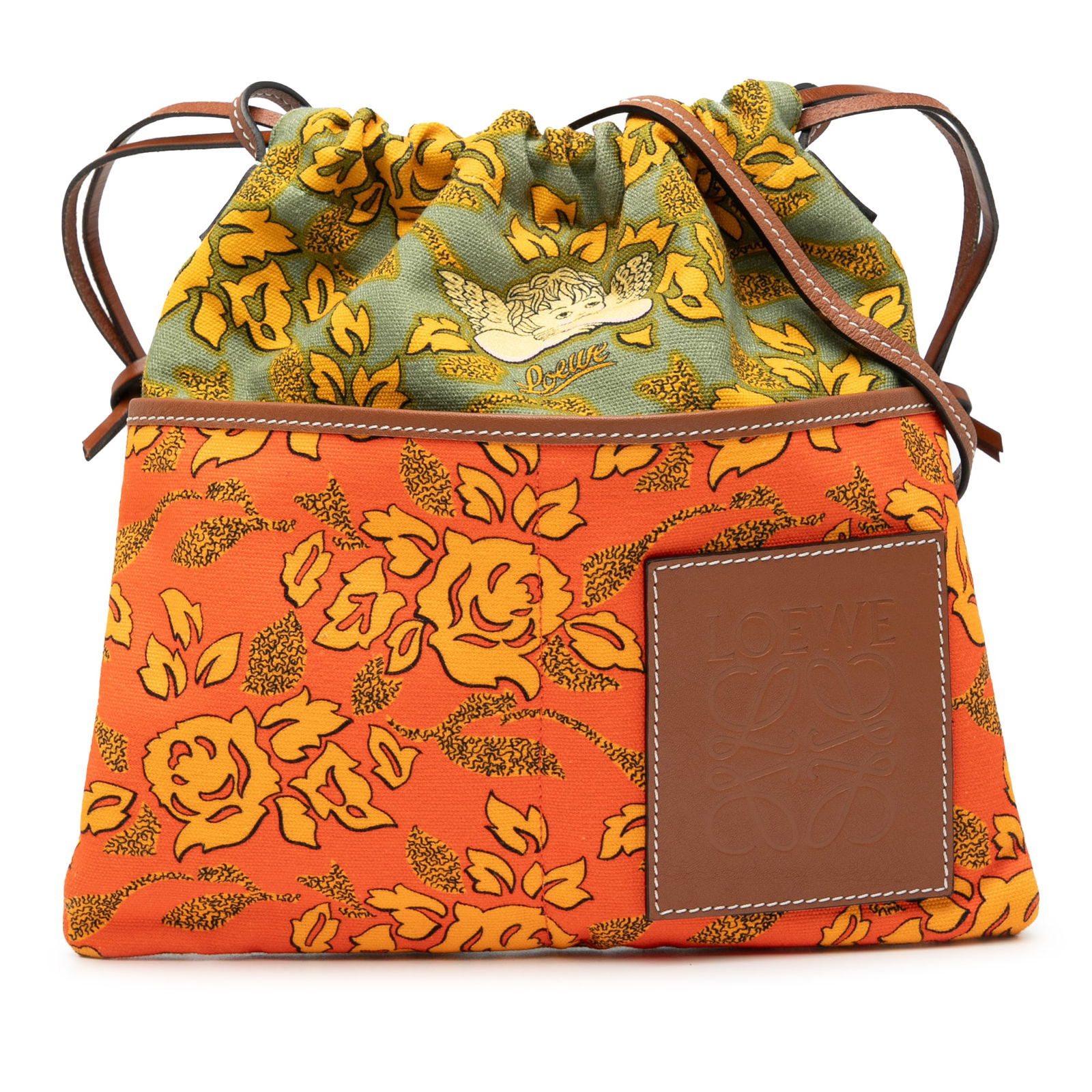 LOEWE Paulas Ibiza Orange Canvas Drawstring Crossbody Bag (1 of 7)