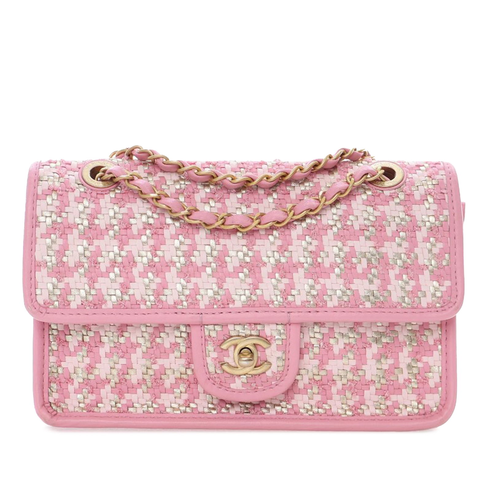 Pink Chanel Small Flap Bag in Woven Lambskin and Viscose (1 of 14)