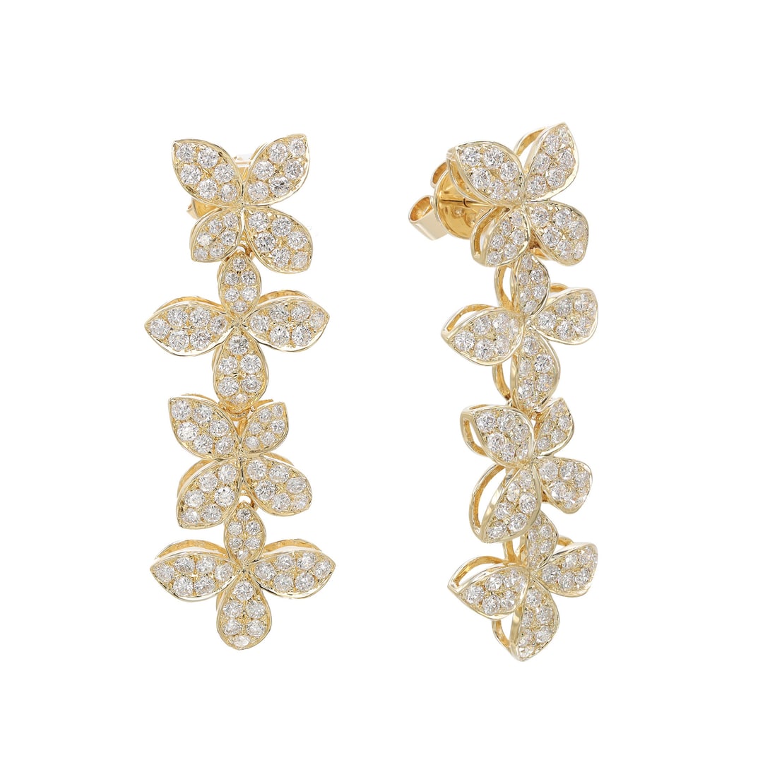 Rachel Koen 18K Yellow Gold Floral Diamond Drop Earrings 1.96Ctw (1 of 5)