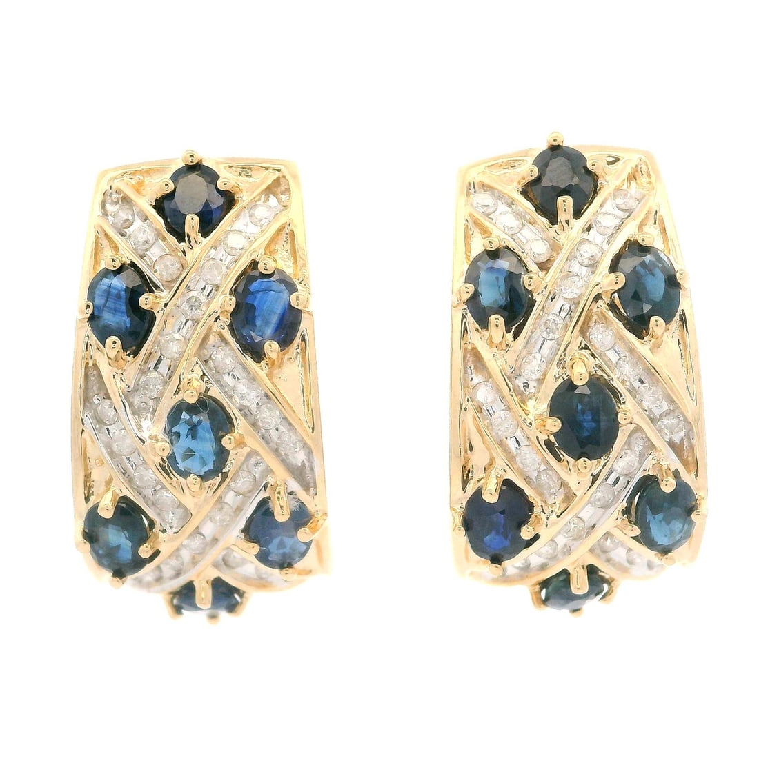 14K Yellow Gold 3CTW Sapphire Diamond Cuff Omega Earrings (1 of 5)