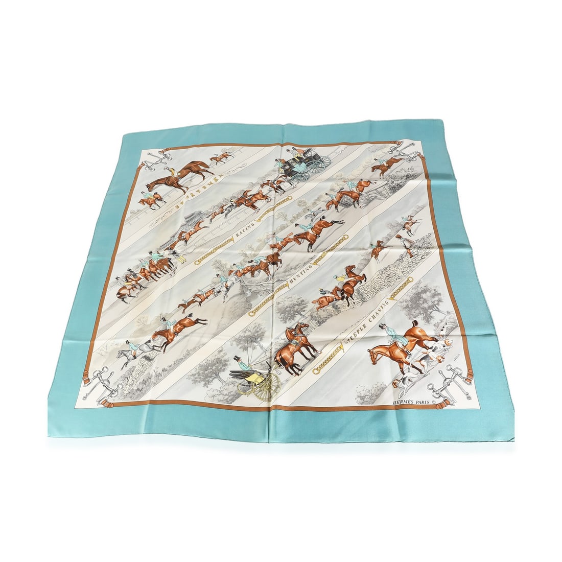Les Courses 90 Blue Silk Scarf by Hermes 35 Inch Square (1 of 4)