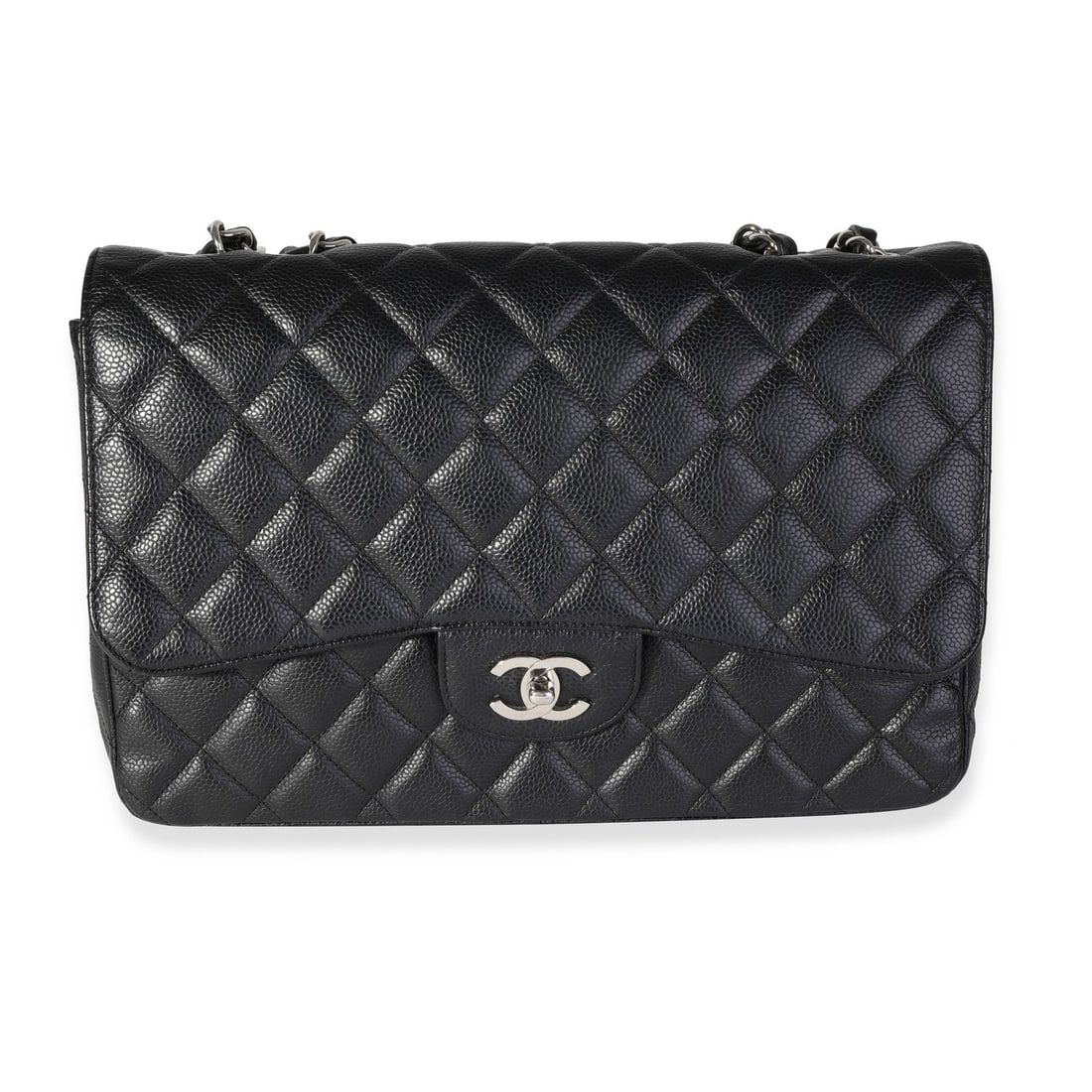 Chanel Jumbo Classic Single Flap Bag Black Caviar Leather Silver-Tone (1 of 8)
