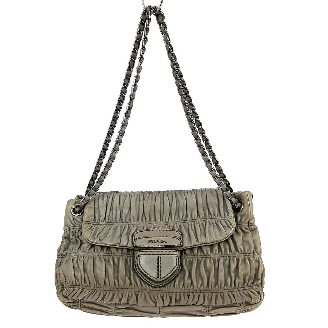 Gray Gaufre Flap Shoulder Bag by Prada with Chain Strap (1 of 1)