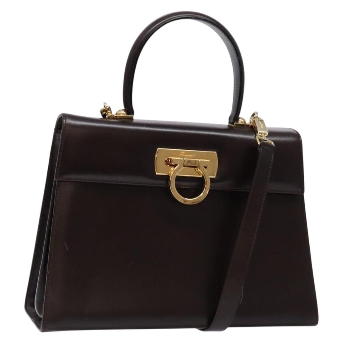 Convertible Gancini Top Handle Handbag by Salvatore Ferragamo in Brown (1 of 1)