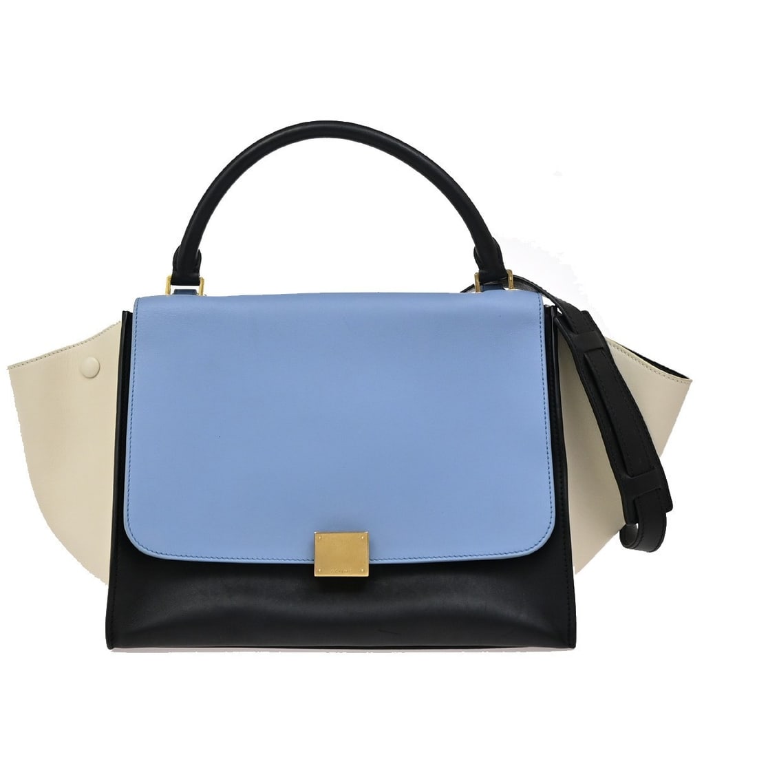 Trapeze Handbag in Black Blue White Leather by Celine (1 of 1)