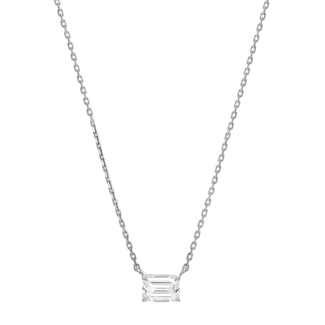 Rachel Koen Emerald Cut Lab Grown Diamond Pendant Necklace 14K White Gold 1.07ct 18in: Rachel Koen Emerald Cut Lab Grown Diamond Pendant Necklace 14K White Gold 1.07ct 18in This stunning pendant necklace features an exquisite emerald cut lab-grown diamond, elegantly set in fine 14K whit