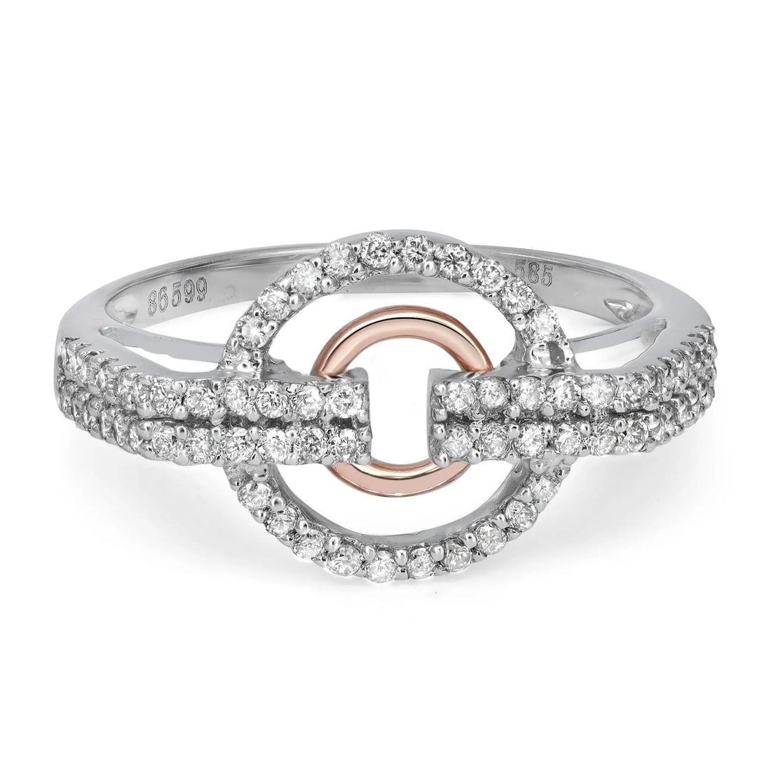 Rachel Koen 14K White Rose Gold Diamond Ring 0.43ctw Size 7.75: Rachel Koen 14K White Rose Gold Diamond Ring 0.43ctw Size 7.75 This exquisite ladies' ring showcases a stunning display of prong-set round brilliant cut diamonds, elegantly arranged in a circular patt