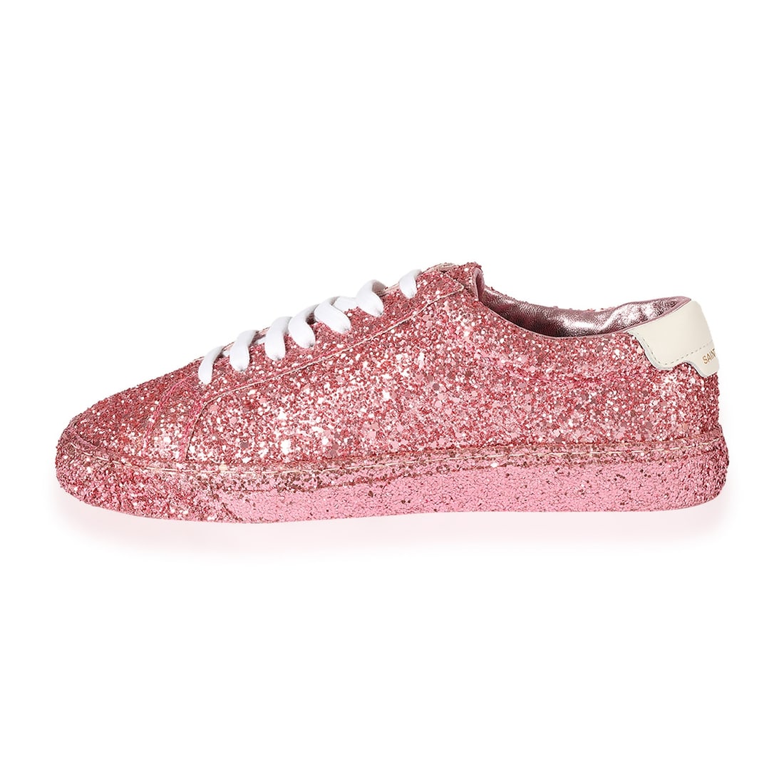 Saint Laurent Women's Andy Low Glitter Pink Sneakers with Box: Saint Laurent Women's Andy Low Glitter Pink Sneakers with Box Elevate your sneaker game with the Saint Laurent Women's Andy Low 'Glitter Pink'. This stylish lifestyle sneaker features a vibrant pink l