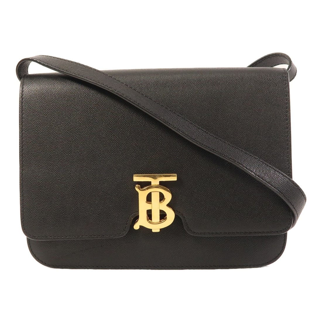Black Calfskin Burberry TB Medium Shoulder Bag with Gold Hardware: Black Calfskin Burberry TB Medium Shoulder Bag with Gold Hardware This Burberry TB medium shoulder bag features black calfskin leather, offering a sleek and timeless look. It is designed with a regula
