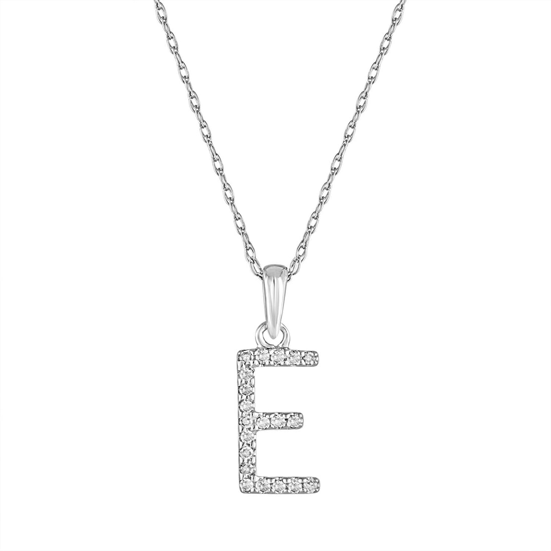 14k White Gold Diamond Initial Pendant Necklace E (1 of 4)