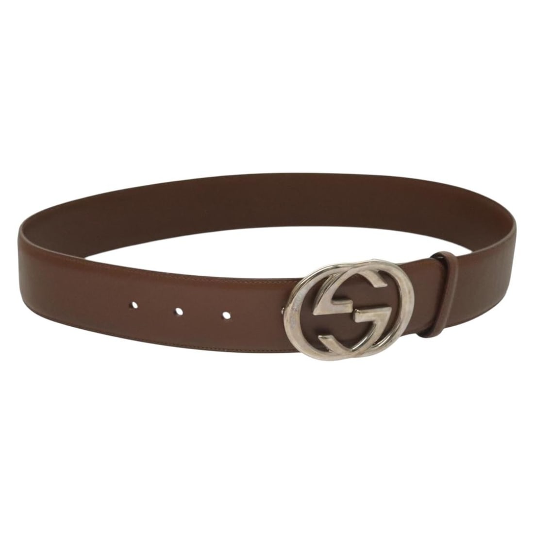 GUCCI Interlocking Leather Belt Black Gold 30.3-32.3in Auth 036 1192 4964 (1 of 9)