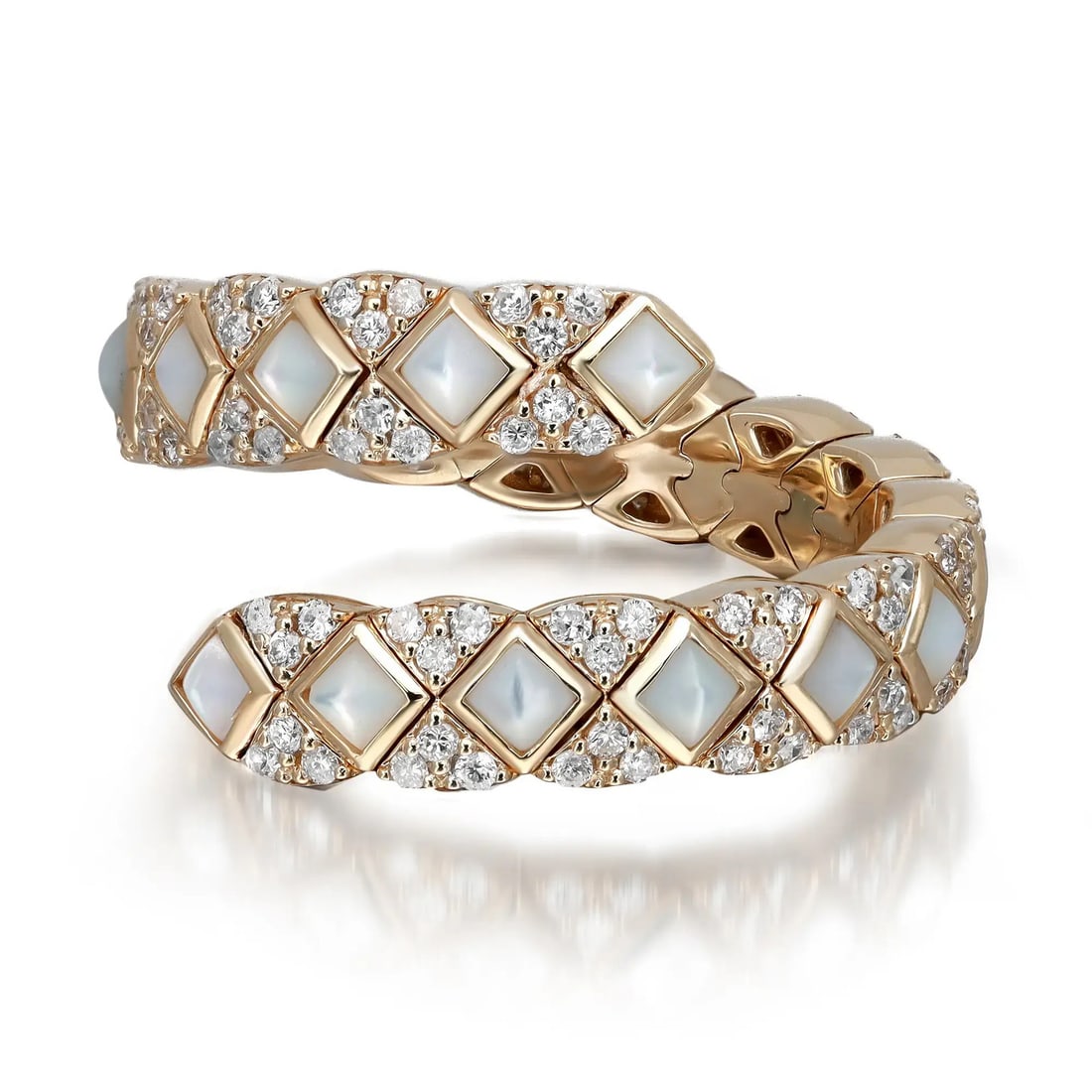 Rachel Koen 14K Yellow Gold Mother Of Pearl Diamond Spiral Ring 0.60CTTW (1 of 5)