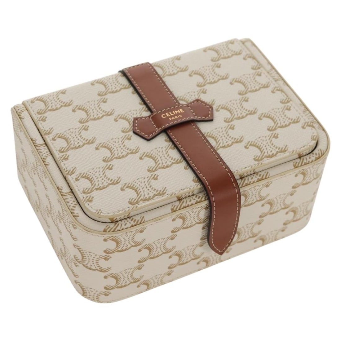 CELINE Triomphe White PVC Leather Jewelry Box 4M0382DIU Auth (1 of 18)