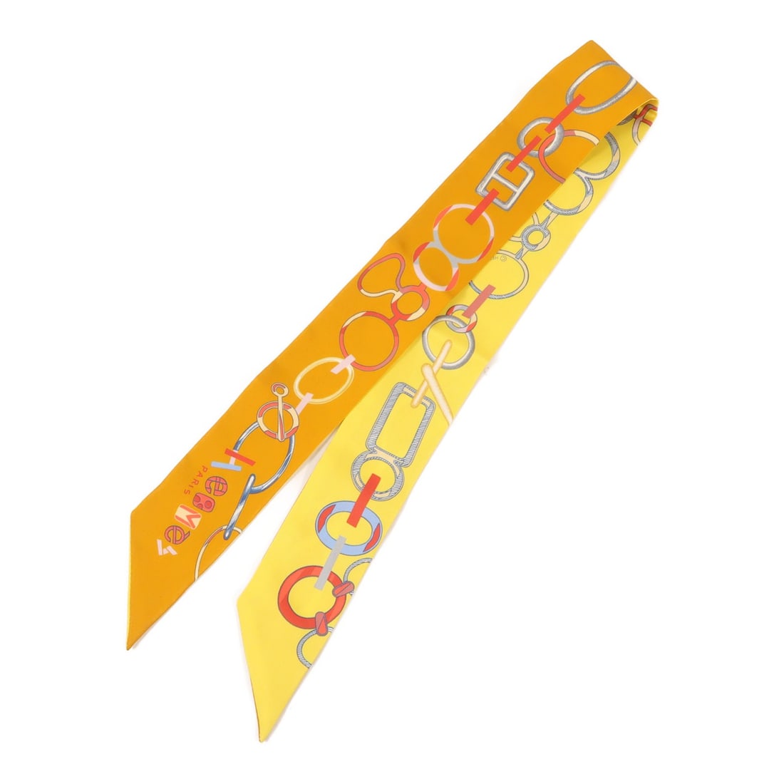 HERMES Twilly Silk Scarf in Orange and Yellow (1 of 7)