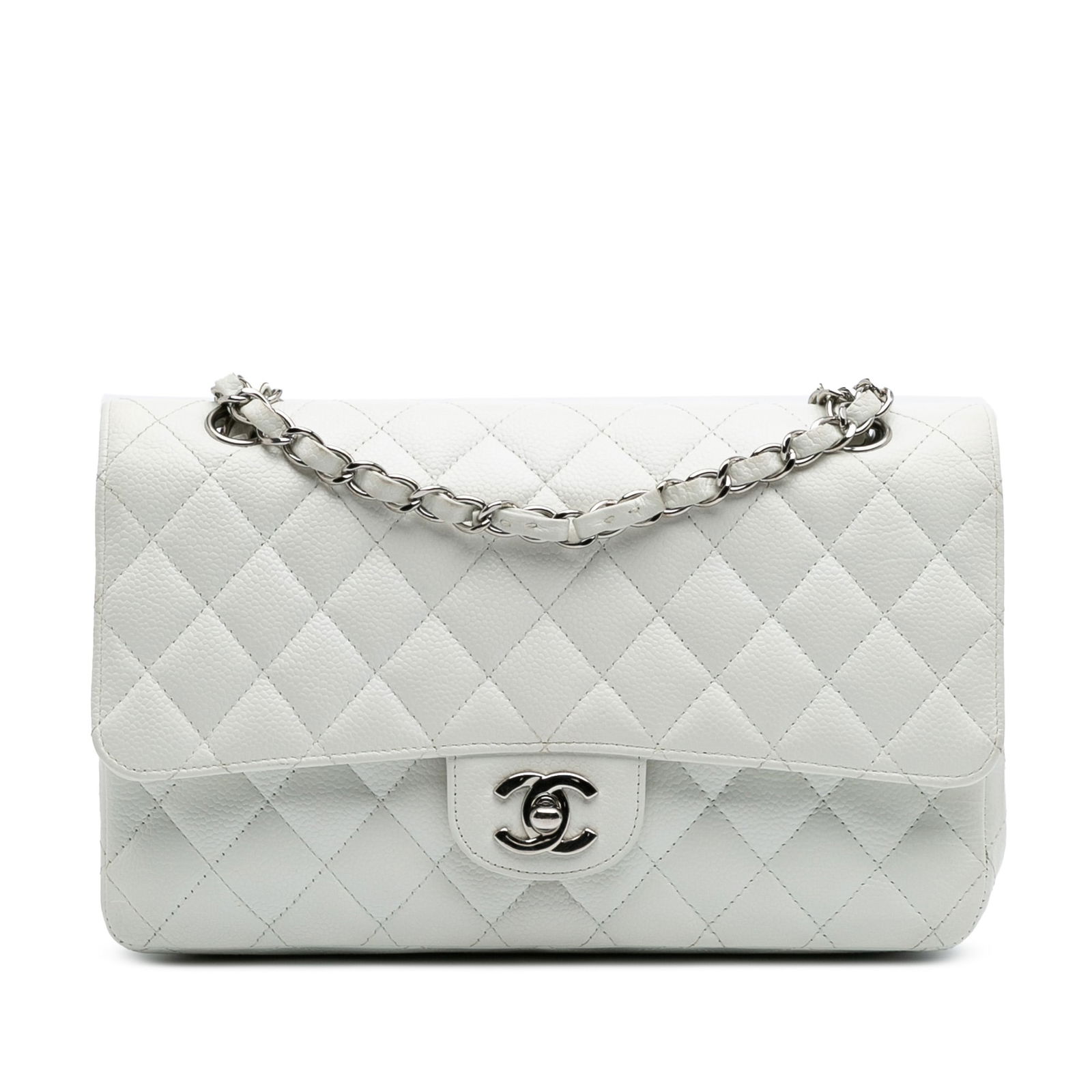 Chanel Medium Classic Caviar Double Flap White Leather Bag (1 of 12)