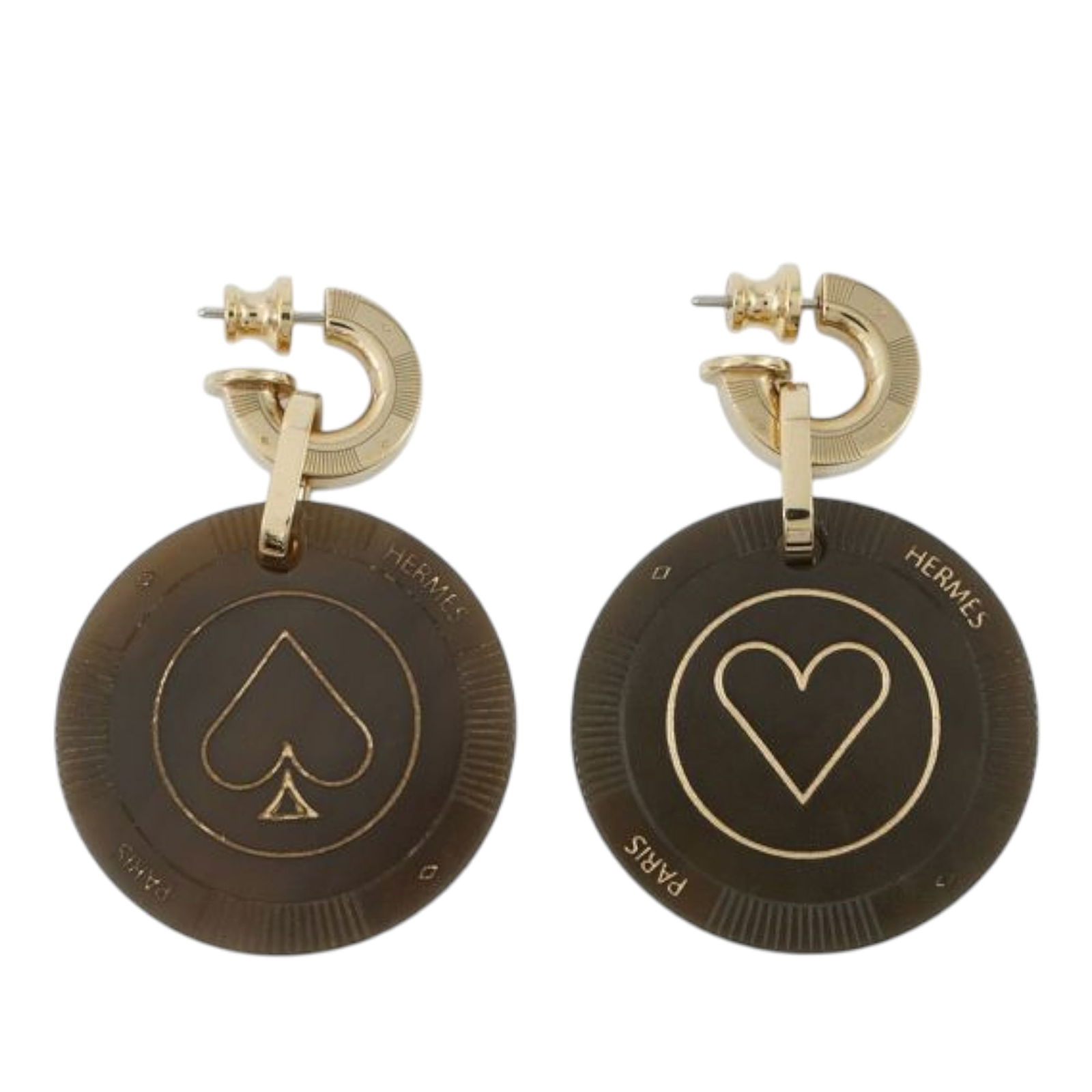 Hermes Gold Plated Horn Faites Vos Jeux Earrings: Hermes Gold Plated Horn Faites Vos Jeux Earrings Introducing the Hermes Gold Plated Horn Faites Vos Jeux Push Back Earrings, a stunning addition to any jewelry collection. Crafted from gold plated bra