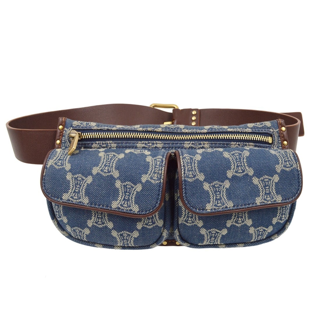 CELINE Blue Denim Macadam Bum Bag with Zipper Closure (1 of 8)