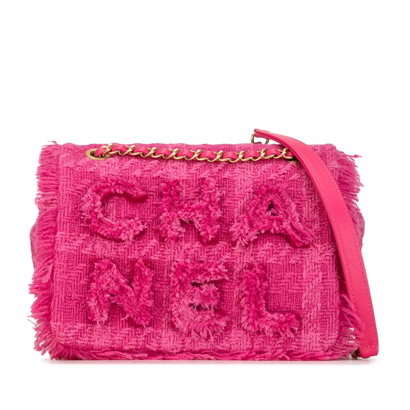 Chanel Pink Wool Tweed Giant Logo Flap Bag Italy (1 of 9)