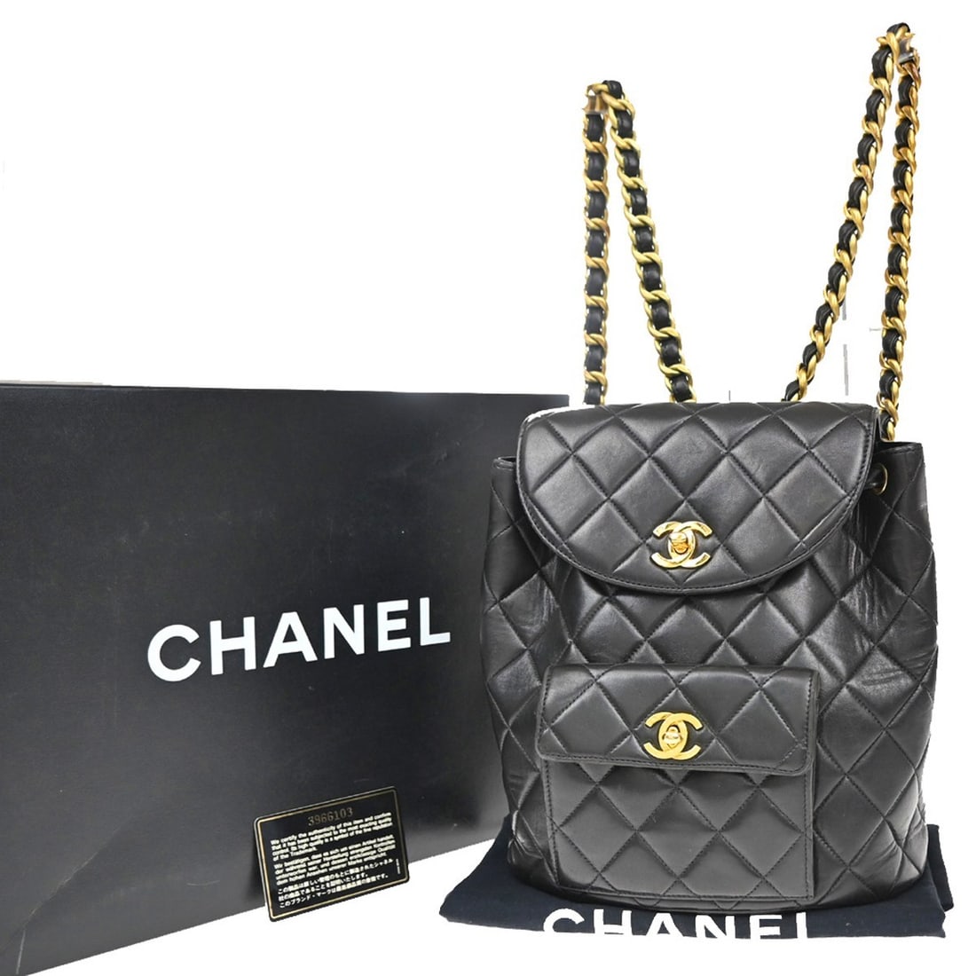 Black Chanel Vintage Backpack with CC Pocket Detail (1 of 1)